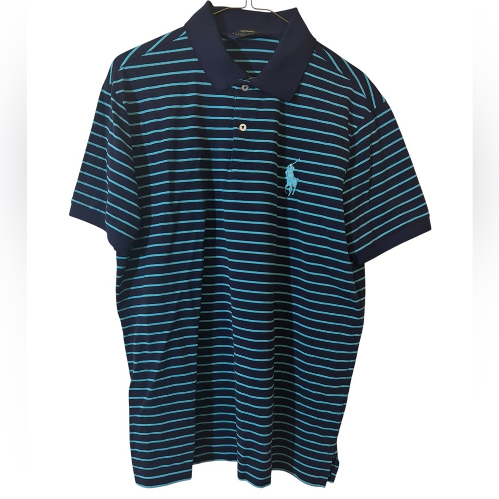 Ralph Lauren Polo Golf Navy and Aqua Striped Shirt